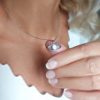 925 Ayar Gümüş Beyaz Opal Taşlı Göz Kolye