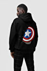 Kaptan Amerika Tasarım Kalkan Baskılı Unisex Oversize Yenilmezler Hoodie