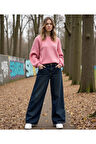 Kadın %100 Pamuk Wide Leg Baggy Jeans