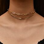 Altın Rengi Gerdanlık Kolye Kadınlar İçin 2 Kat Zincir Kolye Kuşgözü Şavin Asansör Ezme İçden Kolye 