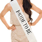 Beyaz Üzeri Gümüş Büyük Bride To Be Yazılı Simli Işıltılı Kuşak Kemer 10 cm Genişlik