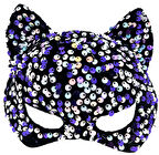 Siyah Kadife Kumaş Üzerine Mor Beyaz Payetli Pullu Parti Maskesi 16x14 cm