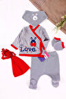 3 Ay Bebek Hastane Çıkış Seti Love 5'li Erkek Kırmızı
