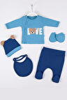 3 Ay Bebek Hastane Çıkışı Love Nakışlı 5'li Erkek Mavi
