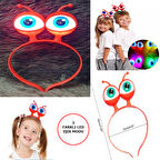 Led Işıklı &amp; Pilli 3 Farklı Modda Yanan Uzaylı Göz Parti Tacı Kırmızı Renk 18x12 cm