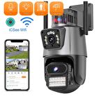 8mp 4K FULL HD Çift Lensi Alarmlı Su Geçirmez Dış Mekan Güvenlik Kamerası