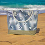 Ponea Hasır Plaj Çantası Fermuarlı Astarlı Plaj Çantası