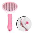 Buffer® Kedi Köpek Tüy Toplayıcı Kendini Temizleyebilen Ergonomik Saplı Evcil Hayvan Tarağı Pembe