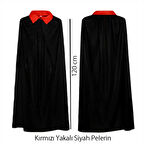 Kırmızı Yakalı Siyah Dracula Pelerin 120 Cm