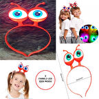 Led Işıklı Pilli 3 Farklı Modda Yanan Uzaylı Göz Parti Tacı Kırmızı Renk 18X12 Cm