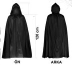 Siyah Uzun Pelerin 120 Cm Kapüşonlu – Cosplay Ve Parti Kostümü