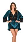 Sistina Kadın Petrol Yeşili Kadife Sabahlık Gecelik Takım 1443