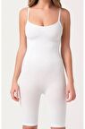 Sistina Kadın Beyaz Dikişsiz Diz Üstü Paçalı Vücut Korsesi 750