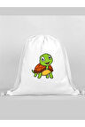 Kaplumbağa Baskılı Sırt Çantası - İp Büzgülü Spor Çanta
