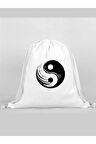 Ying Yang Baskılı Sırt Çantası - İp Büzgülü Spor Çanta
