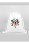Çiçek Baskılı Sırt Çantası - İp Büzgülü Spor Çanta
