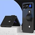 Samsung Galaxy Z Flip 3 Katlanır 2 Renkli Parmak Tutuculu Deri+Silikon Kılıf