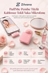 PuffMic Pembe Tüylü Kablosuz Tekli Yaka Mikrofonu Type-C& Lighting Uyumlu Canlı Yayın Mikrofonu