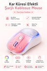 RGB Işıklı Simli Akışkan Tasarım Efektli Şarjlı Pembe Kablosuz Mouse