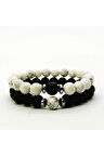 (H)unisex Siyah Beyaz Havlit & Oniks Sevgili Bileklikleri 8mm Doğaltaş