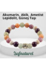 Akumarin, Akik, Ametist Lepidolit, Güneş Taşı Doğal Taş Bileklik 8 Mm