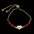 Cesaret ve Adaleti Yansıtan Kalp Motifli Kırmızı Taşlı 14 Ayar Altın Plakalı Zülfikar Bilekliği