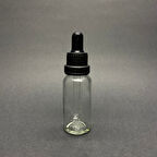 20ml, Şeffaf Cam Şişe, 12 adet, Cam Damlalıklı, Ecza şişesi, Propolis şişesi, Siyah Kapak Siyah Emzik