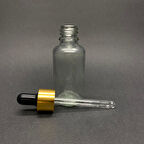 20ml Şeffaf, Cam Şişe, 12 adet, Cam Damlalıklı, Ecza şişesi, Propolis şişesi, Gold Kapak Siyah Emzik