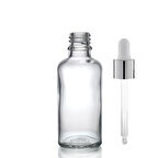 50ml şeffaf cam damlalıklı, 12 adet, Gümüş Kapak Beyaz Emzik, Ecza şişesi, Damlalıklı şişe, propolis şişesi, damlatmalı şişe, saç serum şişesi, ecza şişesi