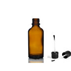 50ml kahverengi cam şişe fırça kapaklı, 12 adet, ecza şişesi, kozmetik şişe, yapıştırıcı şişesi, yağ şişesi