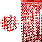 Kırmızı Renk Kalp Şekilli Metalize Saçaklı Arka Fon Perde Dekorasyon