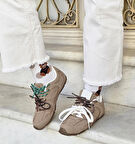 Süet Düz Taban Miu Miu Modeli Kadın Bağcıklı Rahat Spor Ayakkabı