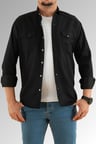 Souris Slim Fit Erkek Kot Gömlek Siyah