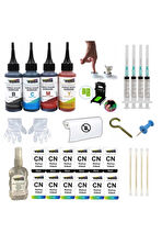 12 Etiketli - Canon E414 E474 E464 E484 Uyumlu 4 Renk Kartuş Dolum Seti 4x100ml