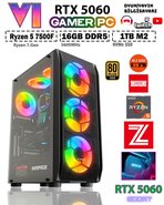 Zeiron GTA-VI X10 ✔ Ryzen 5 7500F DDR5 16GB 5600MHZ Ram 1TB M.2 Nvme SSD 8GB GDDR7 RTX5060 Ekran Kartı Premium Masaüstü Bilgisayar