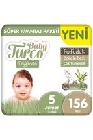 Baby Turco Doğadan Süper Avantaj Paketi Pofuduk Bebek Bezi 5 Numara Junior 156 Adet