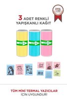 Torima Yapışkanlı Renkli 1Paket (3Adet) Termal Rulo Kağıt Etiket Sticker Tüm Mini Makinelara Uyumlu