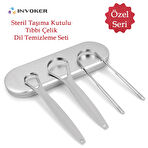 Dil Temizleme Aparatı Dil Sıyırıcı Paslanmaz Çelik Ağız Bakım Plak Fırçası 3 lü Steril Taşıma Kutulu