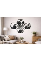 4 Parçalı Petek Şeklinde Modern Çiçek Bahçesi Ahşap Tablo Seti / Duvar Dekoru / Siyah 3 mm MDF