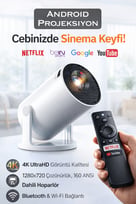 Android Akıllı Projeksiyon Cihazı Wi-Fi Bluetooth 1280x720 HD 4K Destekli 160 ANSI Dahili Hoparlörlü Taşınabilir Sinema Projektörü