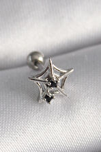 Dodes Dodes 316L Çelik Gümüş Renk Siyah Zirkon Taş Detay Örümcek Ağ Model Tragus Piercing TG27PR1293