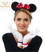 Kırmızı Fiyonklu Minnie Mouse Tacı ve Beyaz Eldiven Seti