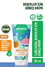 Siveno %100 Doğal Bebek Güneş Kremi Leke Karşıtı Antioksidan Nemlendirici Bitkisel Vegan UVA UVB SPF 50+ 50 ml