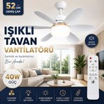 Işıklı Tavan Vantilatörü 52 Cm 40W Uzaktan Kumandalı 3 Kademeli Hız Ayarlı 3 Renk LED Işıklı Sessiz Çalışma Timer Özellikli