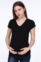 IŞŞIL 3158-V Yaka Kısa Kol Hamile T-Shirt Siyah-ST
