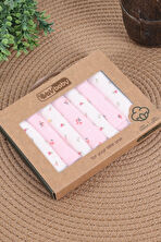 VaVbaby 7’li Bebek Ağız Mendili Seti – %100 Pamuk, Yumuşak Ve Emici Çiçekli Pembe-Beyaz