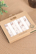 VaVbaby 7’li Bebek Ağız Mendili Seti – %100 Pamuk, Yumuşak Ve Emici Benekli Kedi