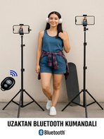 Bluetooth Kumandalı 210 Cm Tripod Telefon Tutuculu Selfie Çubuğu Telefon, Kamera Ve Lamba Tripodu