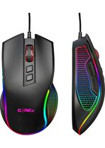 Claw's Crossfire V1 12800 Dpi Full Wide RGB Özel ABS Doku & Claw's Reflex Örgü Kablolu Gaming Mouse - Siyah