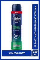 MEN Erkek Sprey Deodorant Fresh Sensation 250ml, 72 Saat Anti-perspirant Ter Koruması, Avantajlı Boy